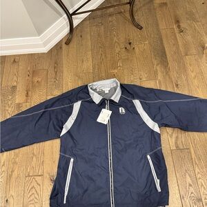 Men's Navy Windbreaker Jacket with Light Gray Panels